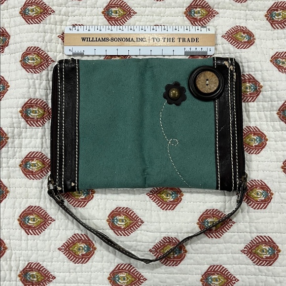 Green and Black Fabric Clutch with Button Accents - Picture 1 of 5